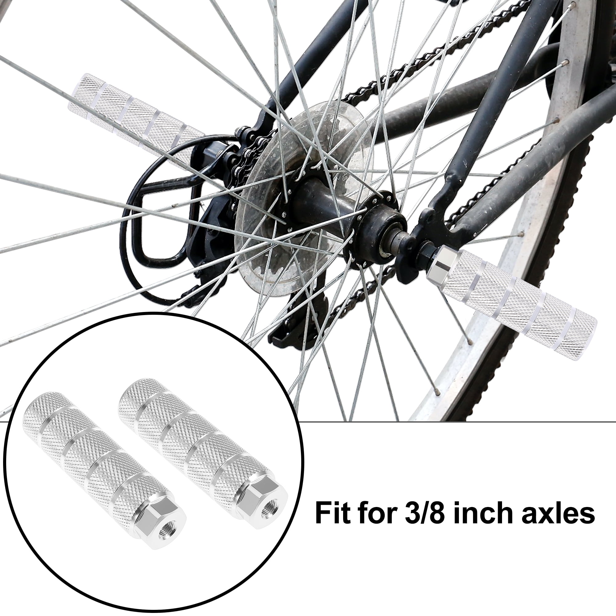 1 Pair 100x28mm Stripe Cylinder Axle Foot Pegs for BMX MTB Bike 3/8 Inch Axles
