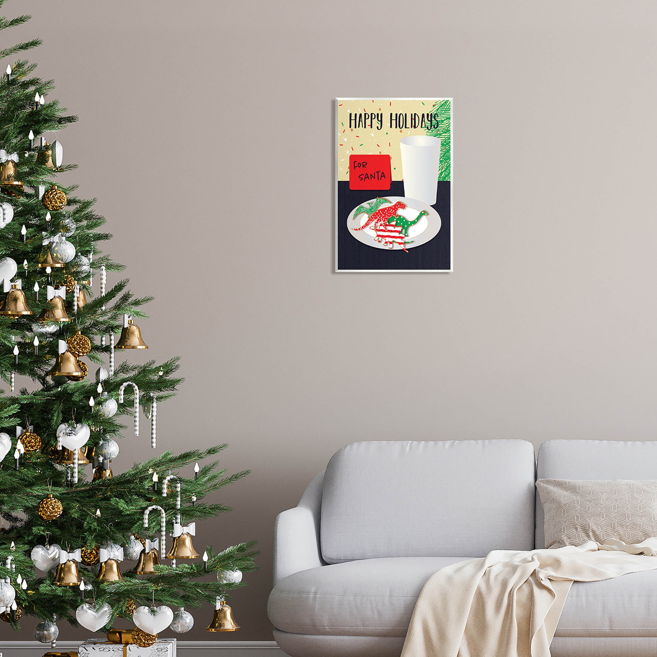 Happy Holidays Dinosaur Santa Cookies Holiday Graphic Art Unframed Art Print Wall Art