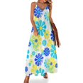 thumbnail image 1 of Vestido sin mangas con flores retro y elegantes de los años 60 en amarillo, aguamarina y azul, vestidos de cumpleaños para mujeres, vestidos de noche para mujeres, 1 of 7