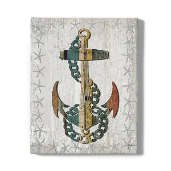 Distressed Wood Style Anchor 1 Wrapped Canvas -Fab Funky Designs,