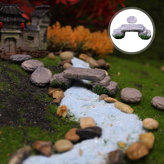 BESTYASH Grey Mini Garden Bridge Resin Craft Set for Indoor Decoration, Small Landscape Accessory for