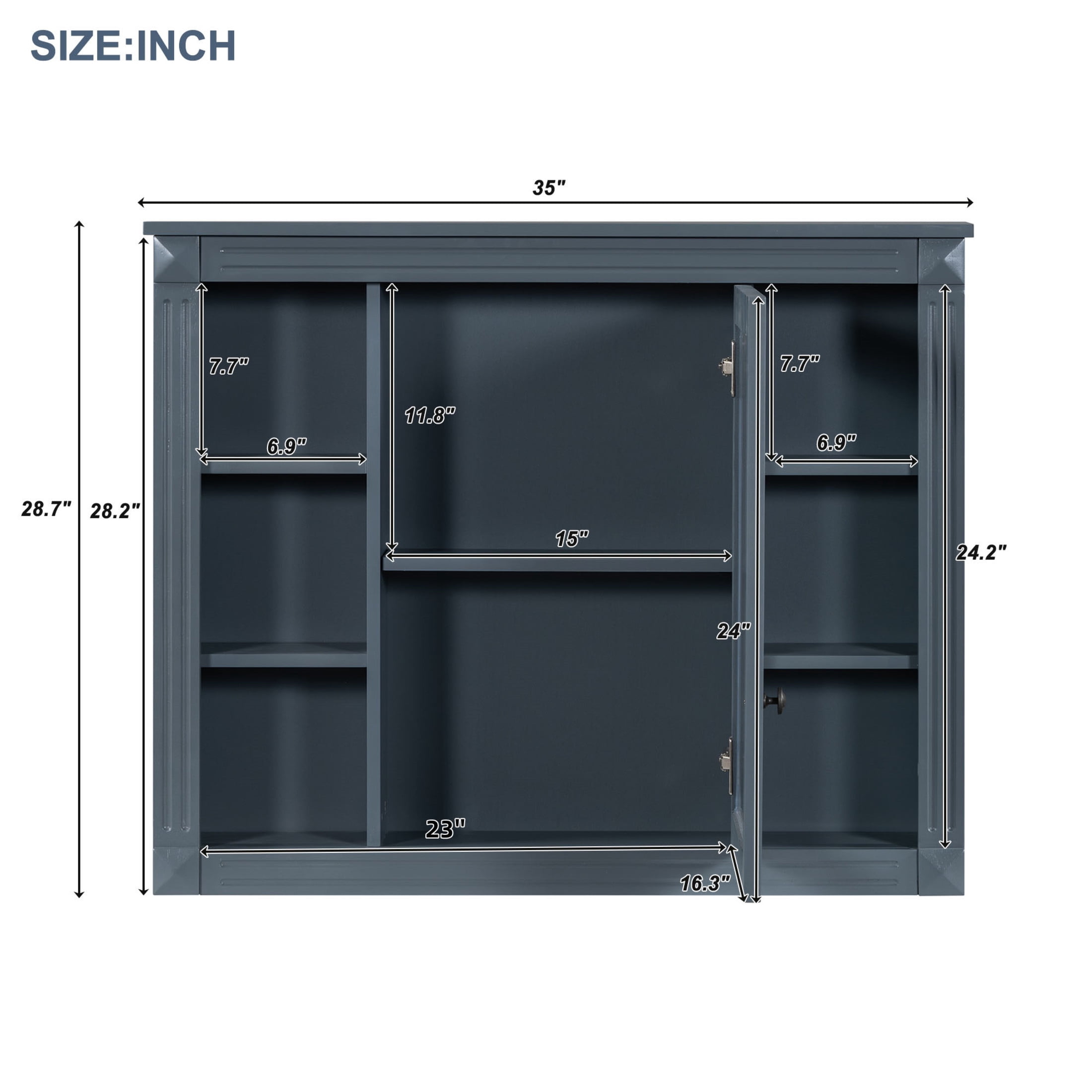 Noble House Wall Mounted Bathroom Mirror Cabinet with Open Shelves, Medicine Storage Cabinet, Blue