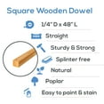 thumbnail image 4 of Wood Square Dowel Rods 1/4-inch x 48 Pack of 100 Wooden Craft Sticks for Crafts and Woodworking by Woodpeckers, 4 of 8