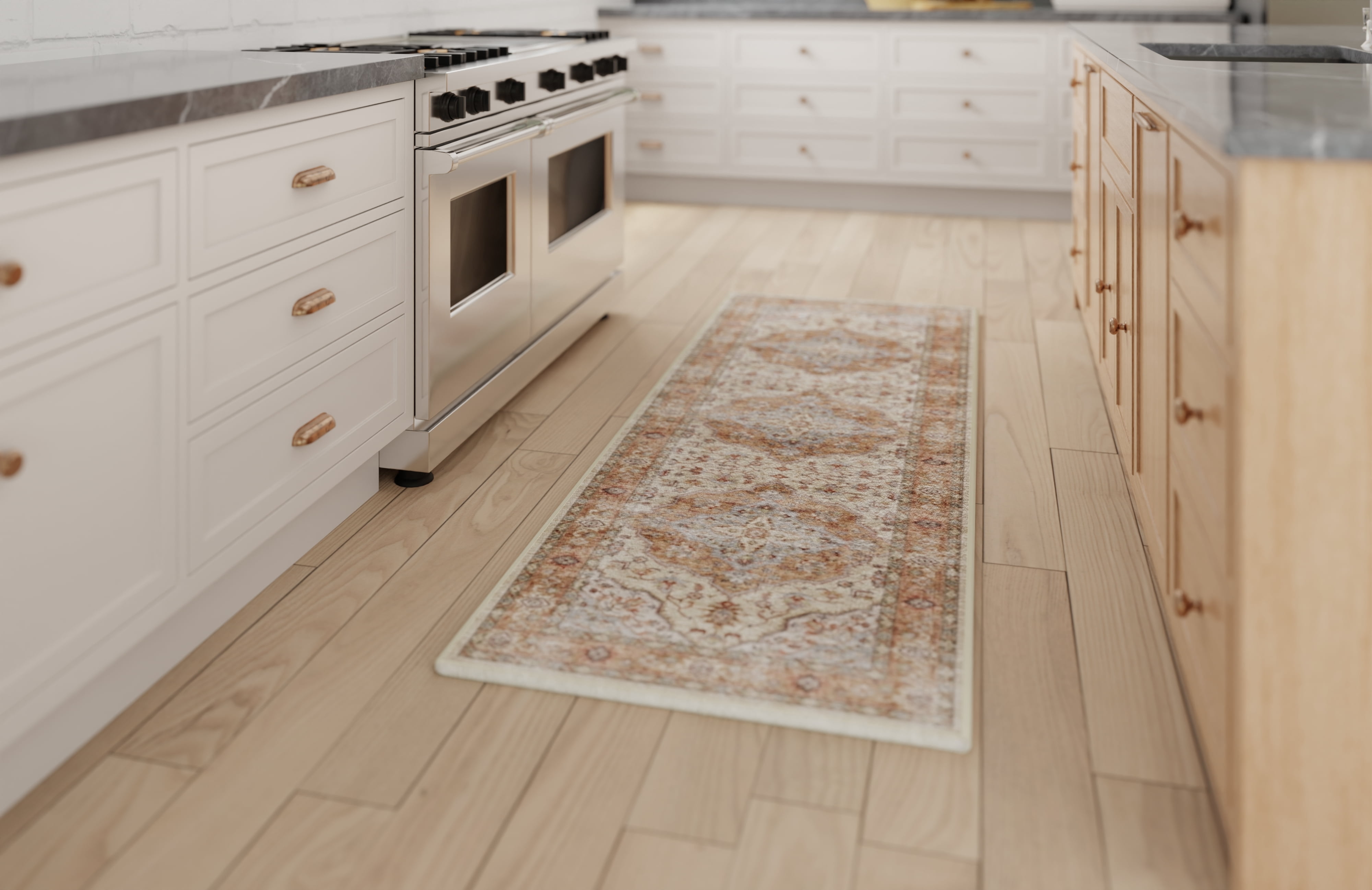 Mainstays Tapis coureur d’appoint lavable à motif dentelle embossée pour le couloir et la Cuisine, Adulte, ivoire et gris, 2 x 6 pi