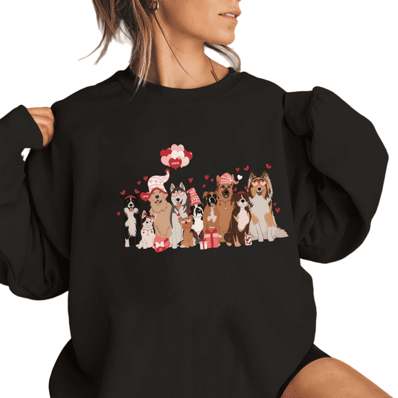 Women's Black Sweatshirt Graphic Tees Valentine's Day Dog Collection Design Shirts S-3XL Casual Daily Tops