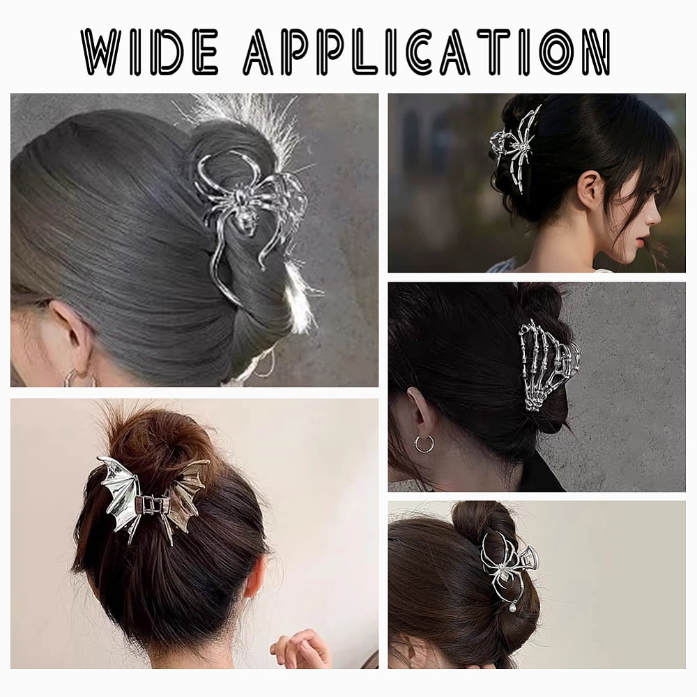 1 Set 6Pcs 6 Styles Zinc Alloy Claw Hair Clips for Woman Girls Thick Hair Gunmetal Mixed Shapes 45~106x57~107x25.5~45.5mm 1pc/style