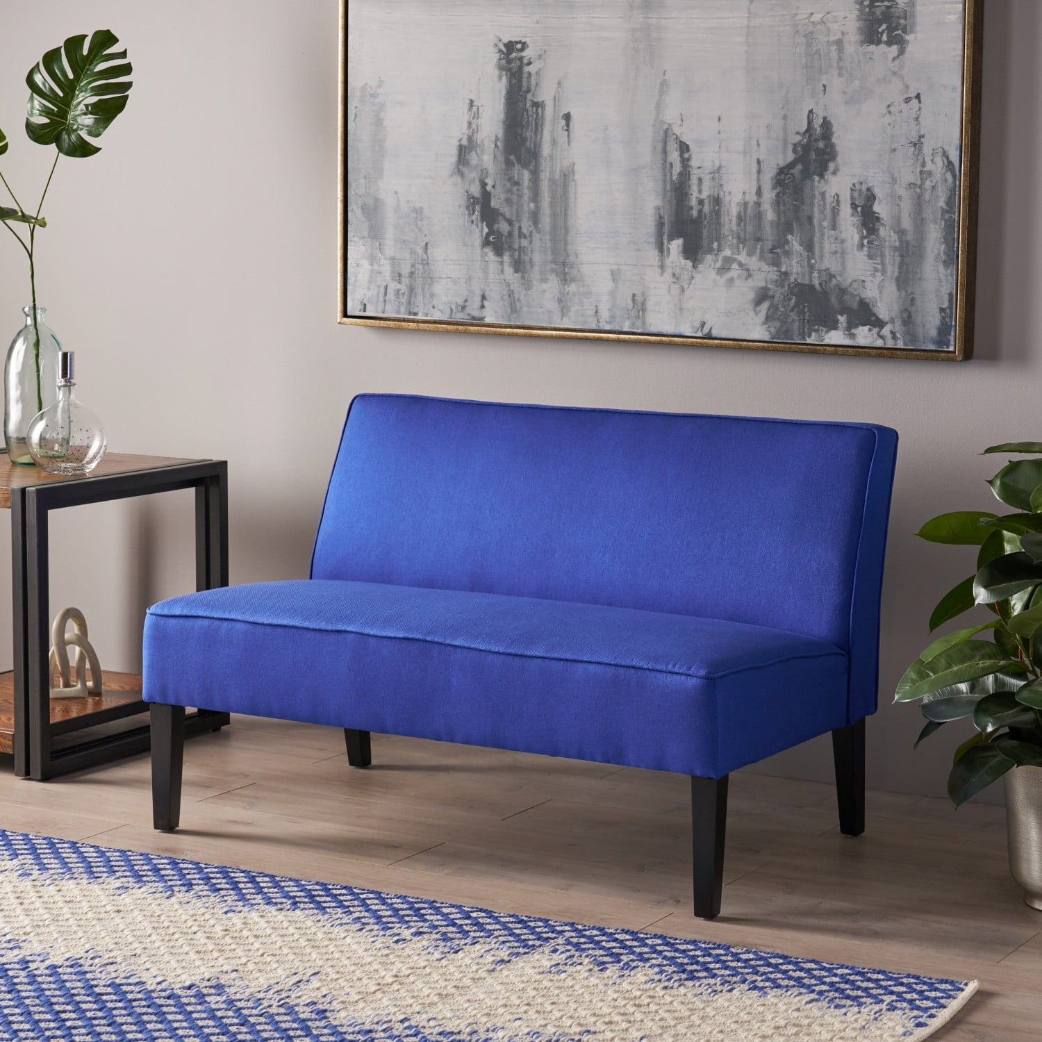 50" Upholstered Loveseat Sofa Modern 2 Seater Couch with Birch Wood Legs, Linen Fabric Small Space Sofa for Living Room Bedroom Office, Navy Blue