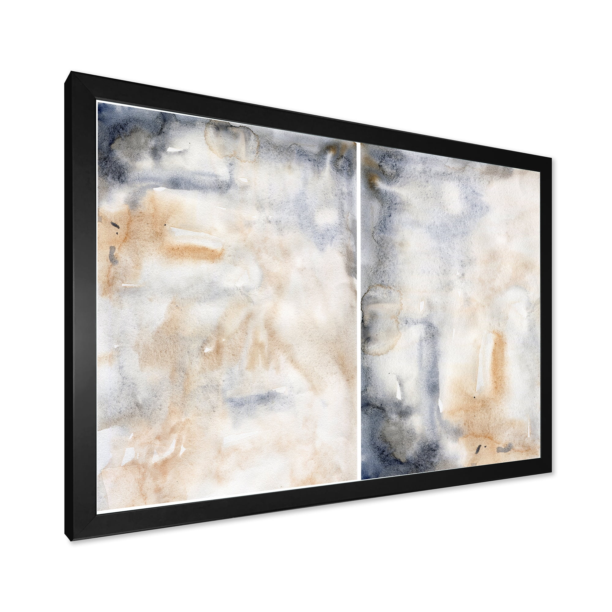 Designart 'Abstract Paste With Dark Blue and Beige' Modern Framed Art Print