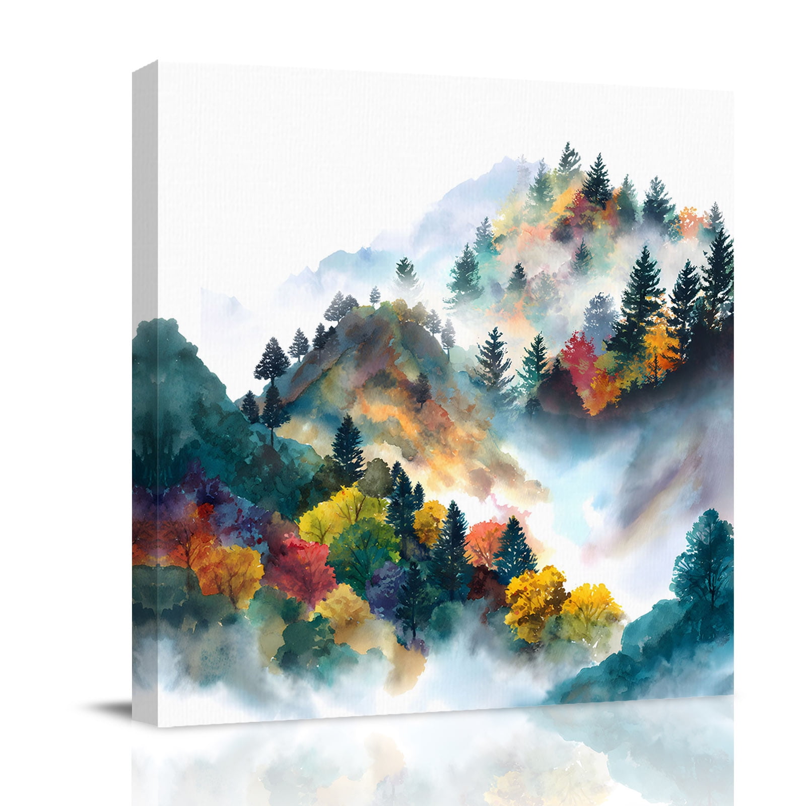 Canvas Wall Art Fall Trees Framed Canvas Prints for Bathroom Kitchen Natural Autumn Forest Fog Natural Scenery Gallery Wrapped Wall Decor for Home Office Gifts 10 x10 Ship Next Day