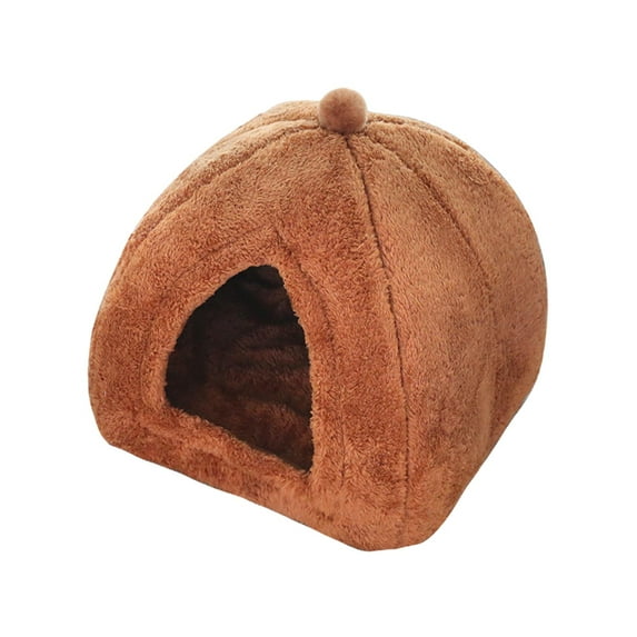 Cat Bed cushion with Non Slip Bottom Comfortable Play Puppy Tent Semi Enclosed Warm Calming for Kitten Puppy Indoor Cats Dogs Rabbits , Brown L