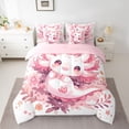 thumbnail image 2 of Feelyou Girly Pink Axolotl Bedding Comforter Set 7 Pieces, Cartoon Cherry Blossoms Full Bedding Set, Teens Kids Girls Women Reversible Fitted Sheet Flat Sheet, Microfiber Bedroom Decor, 2 of 7