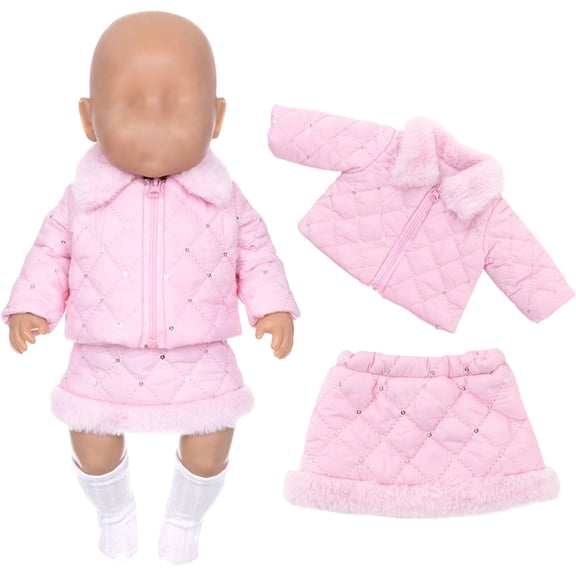 18 Inch Doll Christmas Dress Outfit Set: Pink Holiday Party Costume with Accessories for Girls Fashion Dolls, Easy Dress-Up Gift for 3-6 Year Olds,A
