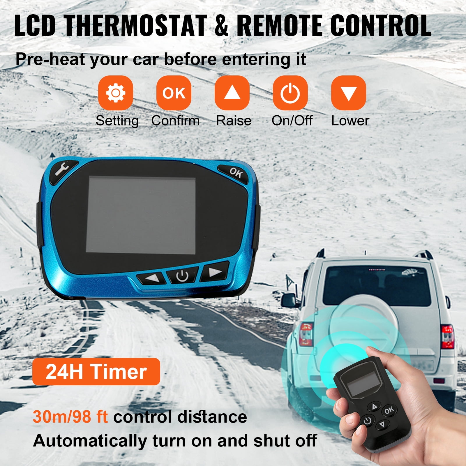 KFFKFF 12V Diesel Air Heater, 8KW Power, Compact Design with Single Air Outlet, Efficient Heating System with Red LCD Control and Remote Operation, Suitable for Cars, RVs, Trucks, Boats, Campervans