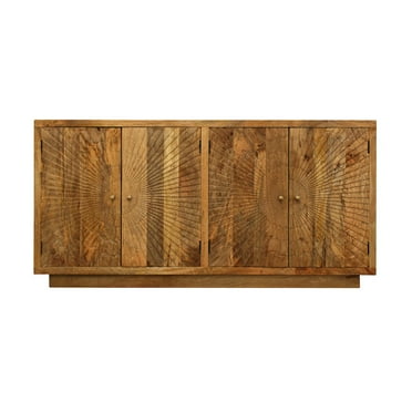 Moti Sunbright 4 Hand Carved Doors Mid-Century Solid Wood Sideboard in Natural