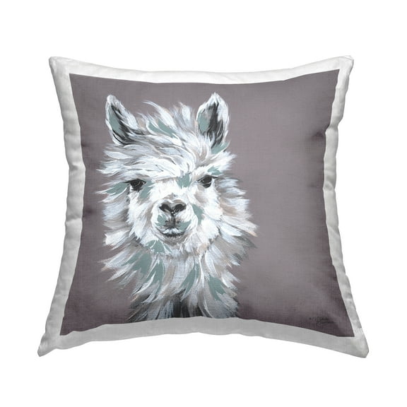 Stupell Industries Fluffy Farm Llama Breezy Wise Gaze Design by Michele Norman Throw Pillow