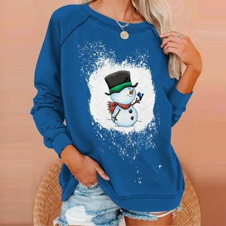 

jsaierl Sweatshirt for Women Funny Graphic Christmas Sweatshirt Crewneck Long Sleeve Casual Tops for Women Skin-Friendly Sweatshirts for Party