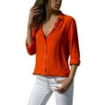 thumbnail image 2 of Hunpta Blouses for Women, Long Sleeve Shirts for Women, Loose Button Down Solid Color Tops Red, 2 of 7
