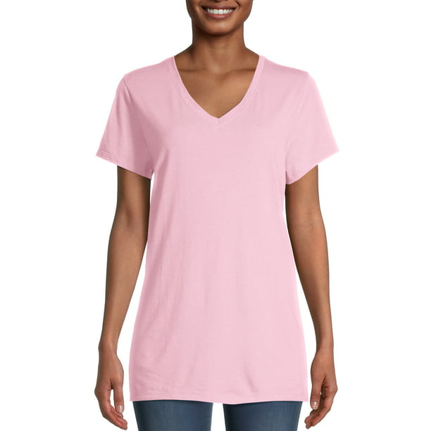Hanes - Hanes Women's Short Sleeve Flowy V-Neck T-Shirt - Walmart.com ...