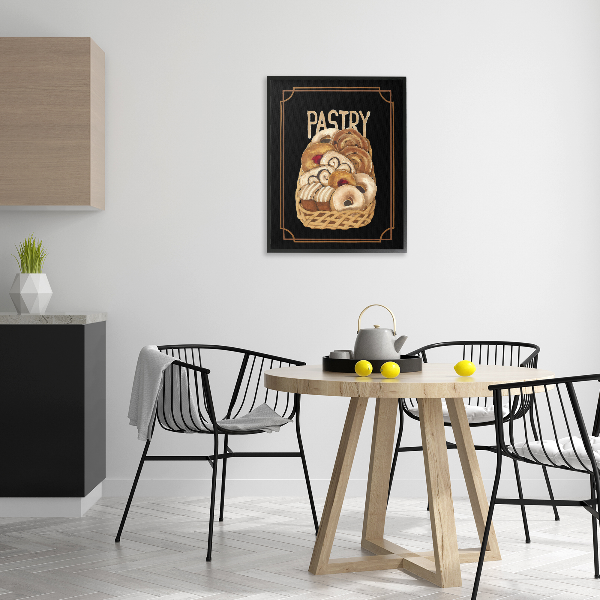 Stupell Industries Traditional Pasty Basket Food & Beverage Painting Black Framed Art Print Wall Art, 24 x 30