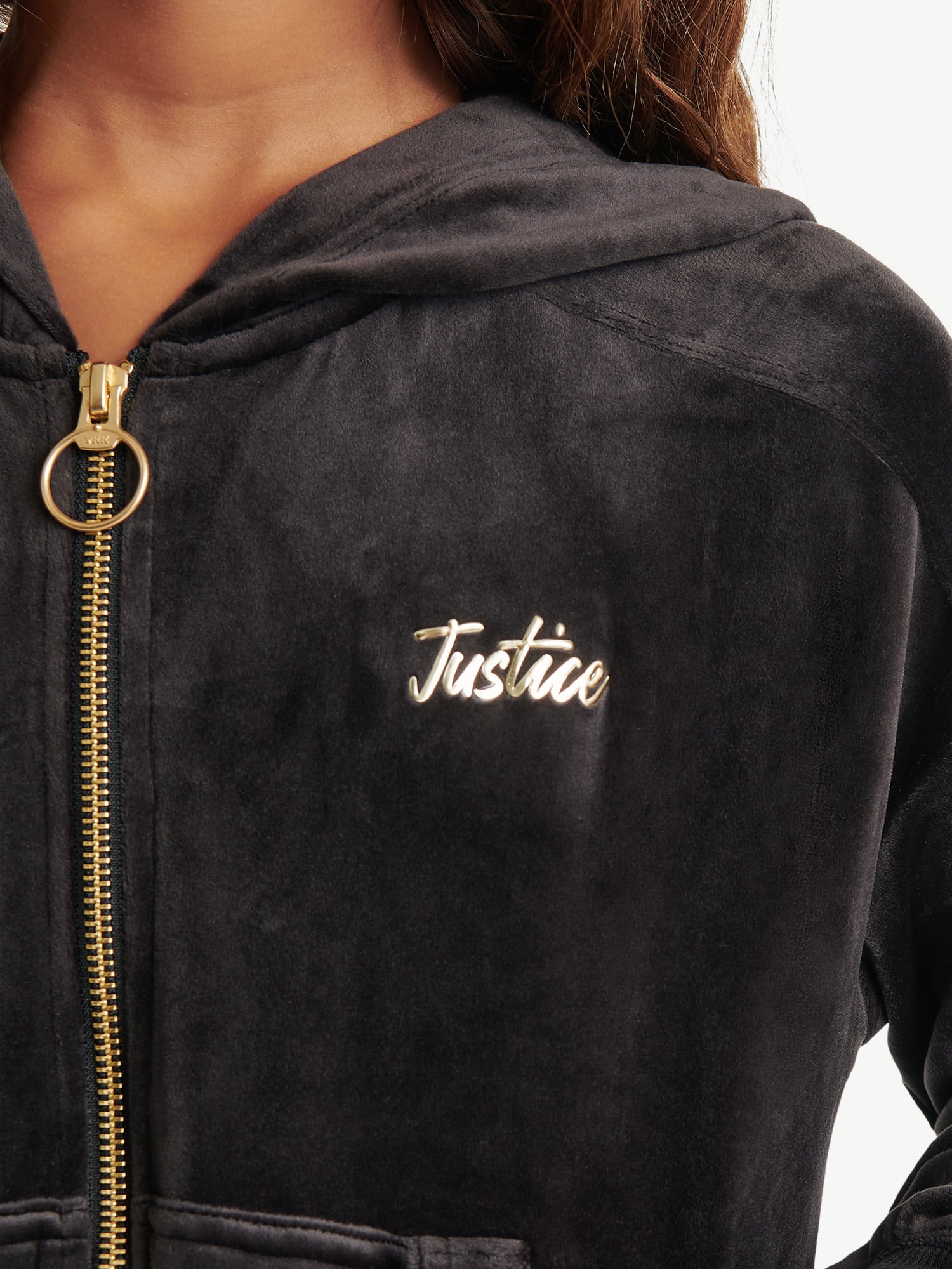 Justice Girls Velour Cargo Pocket Full Zip Hoodie, Sizes XS-XLP