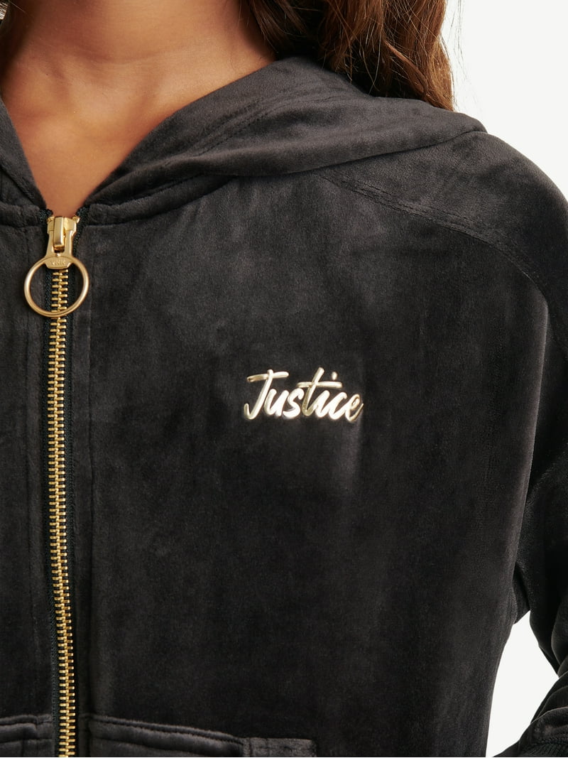 Justice Girls Velour Cargo Pocket Full Zip Hoodie, Sizes XS
