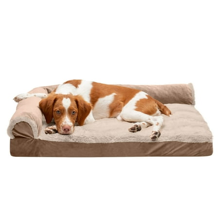 UPC: 0842229123487 | FurHaven Pet Products Wave Fur & Velvet Deluxe Chaise Lounge Cooling Gel Memory Foam Sofa-Style Pet Bed for Dogs & Cats – Brownstone Medium