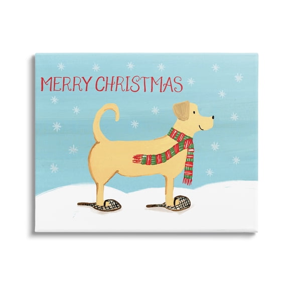 Christmas Snowshoe Dog Wearing Scarf Winter Landscape Animals & Insects Painting Gallery-Wrapped Canvas Print Wall Art