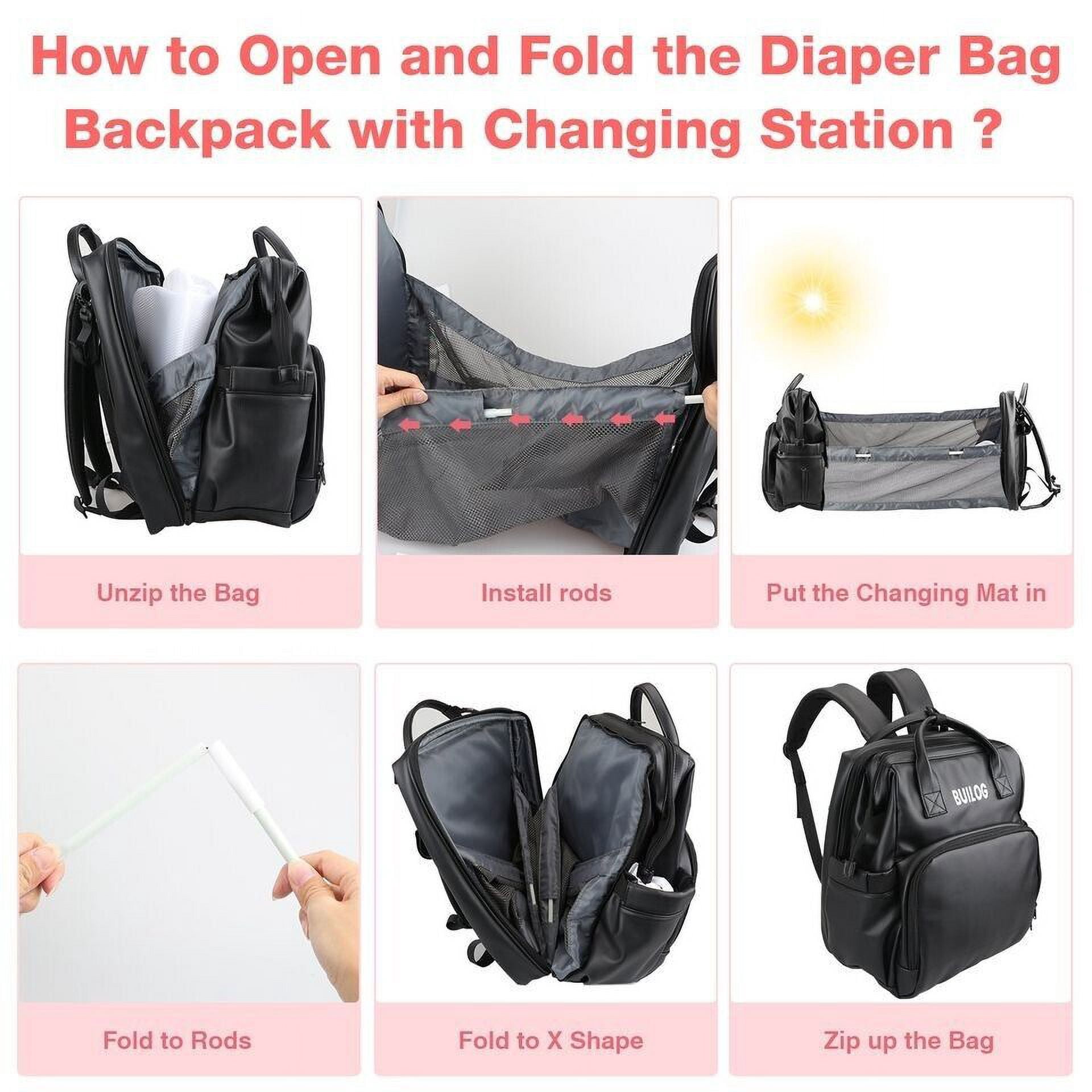 2024 DiaperBag Backpack Leather Baby Bag with Changing Station Portable Baby Bed