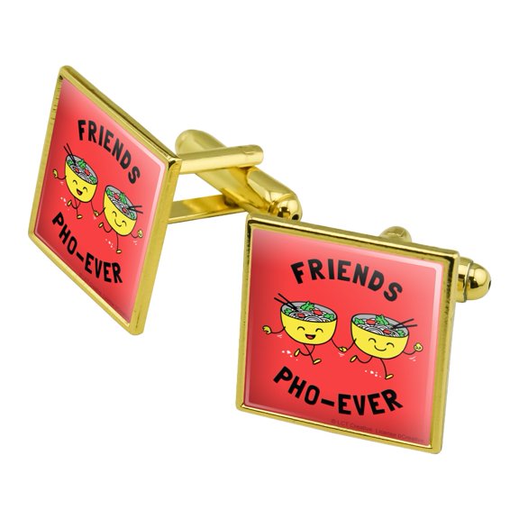 Friends Pho-Ever Forever Noodle Soup Funny Humor Square Cufflink Set - Silver or Gold