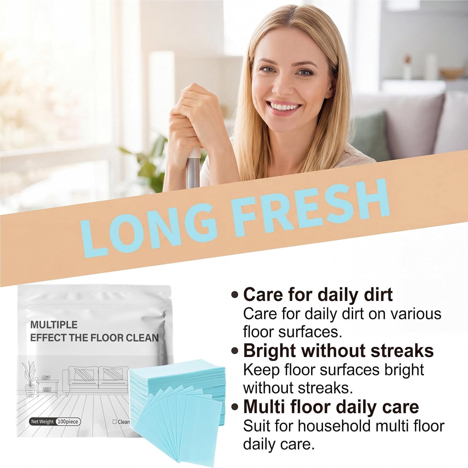 Multiple Effect The Floor Clean, 100 Piece Floor Cleaning Tablets Multi-Surface Cleaner, Multi-Effect Floors Cleaning Tablets, For Hardwood Laminate,Tile Walls Bathrooms & Kitchen ,Offices (300)