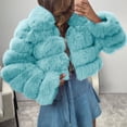 thumbnail image 4 of Brnmxoke Women's Faux Fur Coat Shearling Fluffy Fuzzy Shaggy Hooded Cropped Jacket Plus Size Zip Up Sherpa Fleece Jacket Short Warm Outwear Light Blue,XXXL, 4 of 5