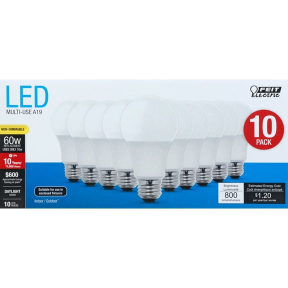 FEIT 60W LED Bulbs Non Dimmable 800L 5K 10PK