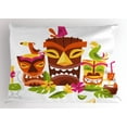 thumbnail image 1 of Luau Pillow Sham Three Grimacing Tiki Party Masks Surrounded by Leaves Drinks and Cute Toucan Birds, Decorative Standard Size Printed Pillowcase, 26 X 20 Inches, Multicolor, by Ambesonne, 1 of 2