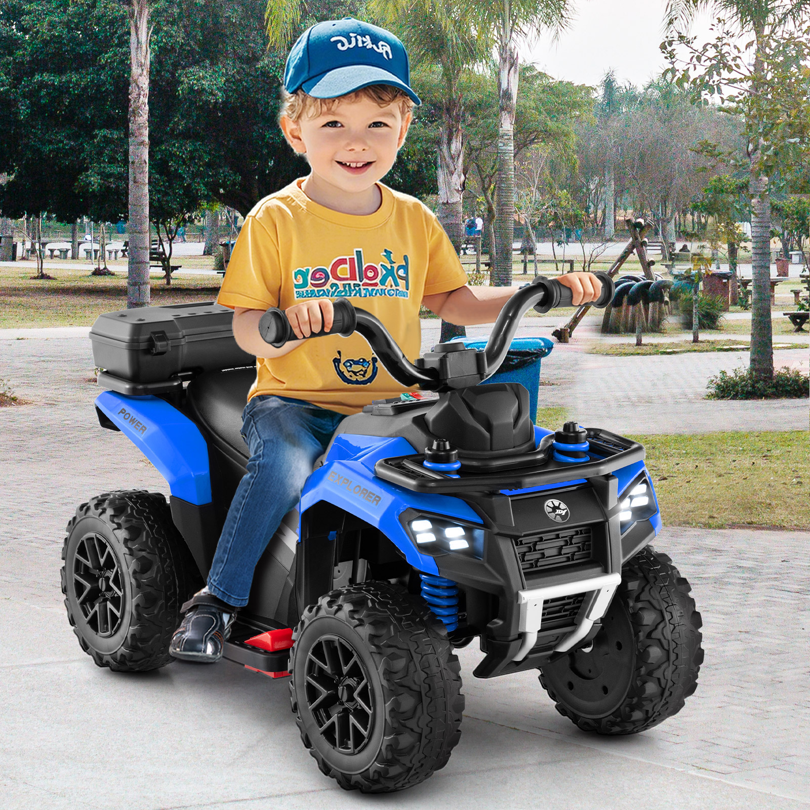 Costway 6V Toddler Ride On Electric Car ATV with Lights & Music & USB Port Storage Box Toy Car Navy
