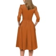 thumbnail image 6 of LISTHA Vintage Midi Dresses for Women Modest 3/4 Sleeve Crew Neck Wrap Dress A Line Pleated Wedding Guest Dress with Pockets Ginger 2XL, 6 of 6