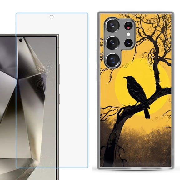 OneToughShield ® Compatible with Samsung Galaxy S24 Ultra, Shockproof Phone Case, with Tempered Glass Screen Protector - Bird Sunset