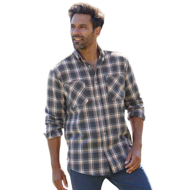 Atlas For Men - Camisa Cuadro de Franela para Hombre (Gris)