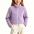 thumbnail image 2 of Falkdiz Girls Long Sleeve Shirts Warm Cropped Fleece Tops Outdoor Winter Solid Color Mock Neck Hoilday Zip-up for Girls School , Purple , Size: 13-14 Years, 2 of 8