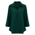 thumbnail image 6 of ZHENHONG T Shirts for Women,Loose V Neck 3/4 Sleeve Drop Shoulder Tops Solid Color Turn Down Collar Tshirts,Green Women Blouses, 6 of 8