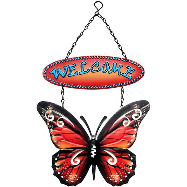 Metal Butterfly Welcome Pendant Easter Ornament Wall Home Garden Decorations