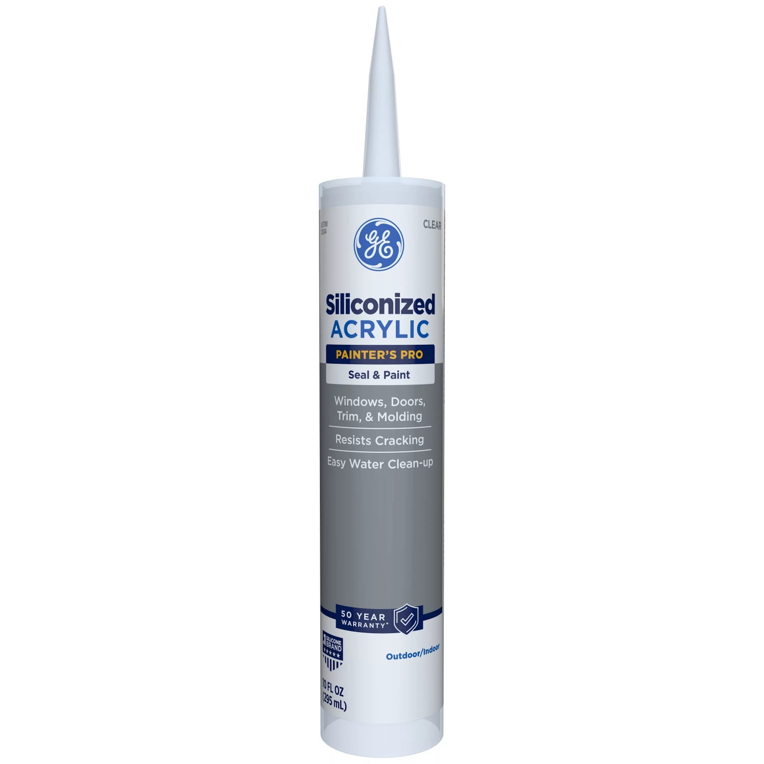 GE Siliconized Acrylic Painters Pro Sealant Seal & Paint, Pack of 1, Clear 10 fl oz Cartridge