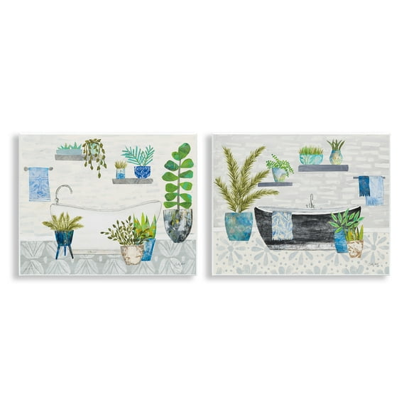 Stupell Industries Charming Botanical Bathroom Bath & Laundry Painting Unframed Art Print Wall Art, 14 x 11, Set of 2