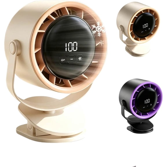 Portable Clip-On Fan, Small USB Rechargeable Desktop Fan with 100 Speeds & Digital Display, 360° Rotation Strong Airflow Quiet Air Conditioners for Car Bedroom Office Outdoor Camping (White)
