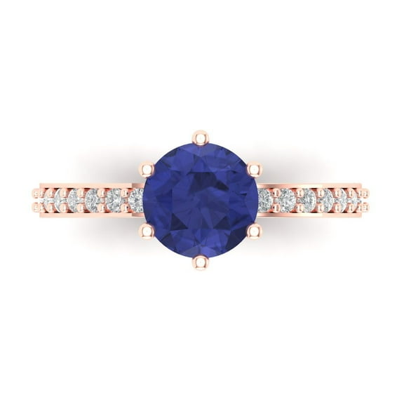 Solitaire with Accents Engagement Ring for Women - 1.71ct Simulated Tanzanite in 18K Rose Gold Promise Ring