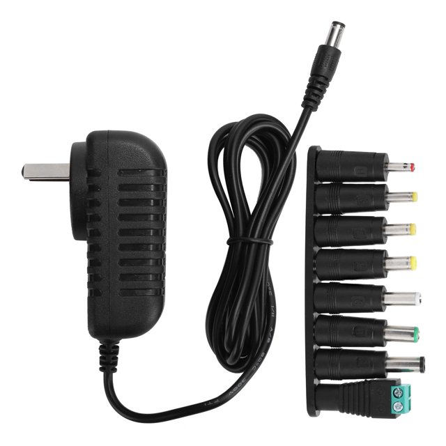 Adaptador de fuente de alimentación, cargador de conmutación de tiras LED de 12V 2A con 8 enchufes de conversión de CC, enchufe de 100-240VAU