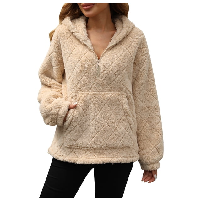 Sudadera con capucha y media cremallera holgada para mujer - Chaqueta informal y cómoda para el frío
