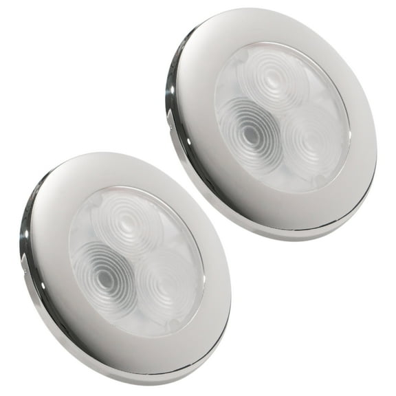 Five Oceans LED Marine Courtesy Lights, 2 Pack 3 Inch Boat Ceiling Light, Round Cockpit Light, Boat Cabin Light, Blue LED, 12-24V, IP66 Waterproof, Flush Mount for Boat Truck RV Trailer - FO4135-M2