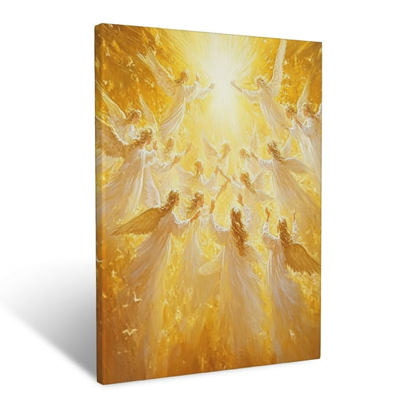 CozyNet A Depiction Of Glowing Angels Rejoicing Under Golden Divine Rays Wall Art Prints With Frame Canvas Perfect for Living Room & Bedroom, Ready to Hang, Wall Decor 12"x16"