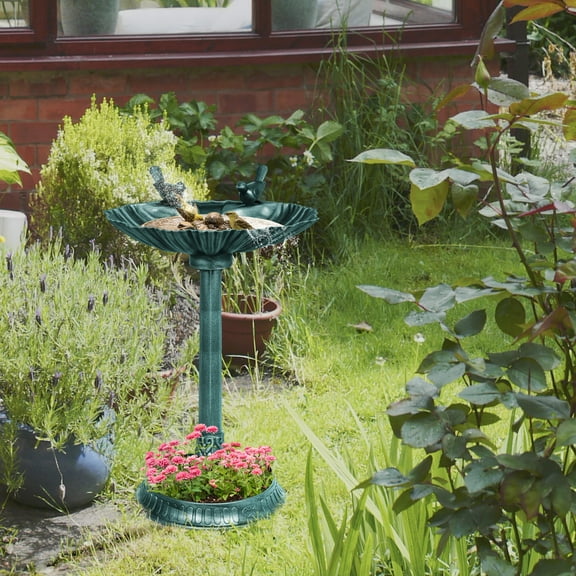 Outsunny Antique Bird Bath with Planter Pedestal, Vintage Decorative Birdbath, Bird Feeder Bowl, Verdigris