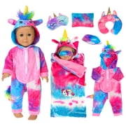 6pcs Colorful Unicorn Sleepwear Sleeping Bag Set Doll Accessories for 16-18 inch Dolls (No Doll)